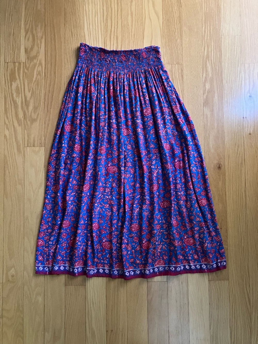 Natalie Martin “Bella” Blue Maxi Skirt with Pink Floral Print